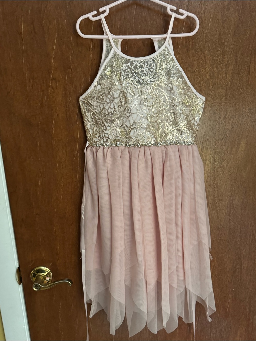 Rare Editions - like new Girls Pink Gold Sequin Halter Dress - size 7